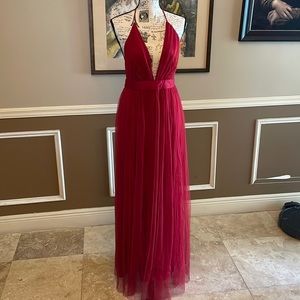Long Red (cherry colored) dress with spaghetti thin straps. Size large.